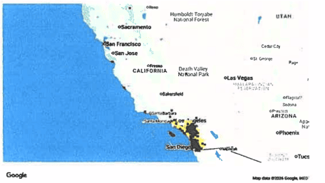 Map of Southern California showing major cities